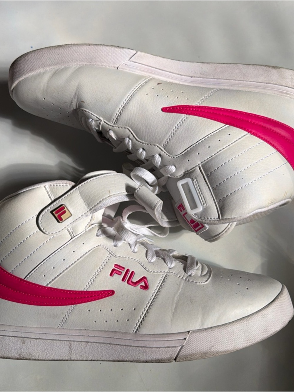 Fila White Sneakers with Bright Pink Accents